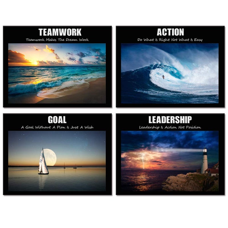 Visual Art Decor Large Motivation Teamwork Leadership Action Goal Inspirational Quotes Canvas Wall Art Ocean Waves Sea Seascape Picture Prints for Home Office Wall Decoration Set of 4 Ready to Hang - Image 2